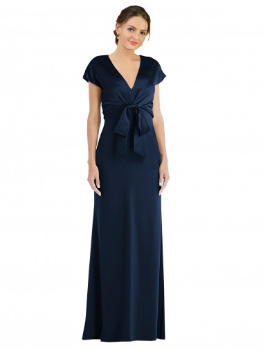 Affordable Cap Sleeves Off the Shoulder Stretch Crepe Dark Navy Long Formal Evening Dress