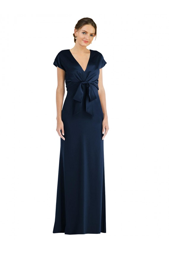 Affordable Cap Sleeves Off the Shoulder Stretch Crepe Dark Navy Long Formal Evening Dress