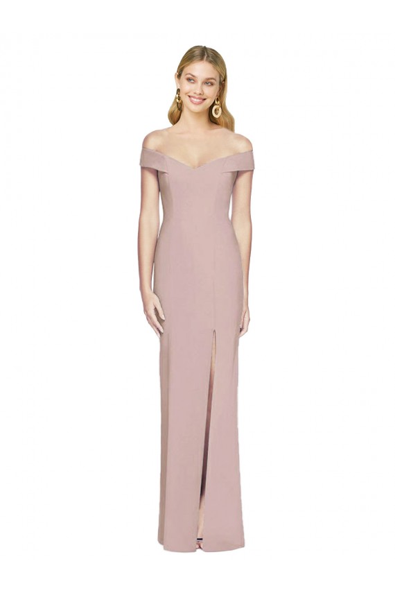 Affordable Sleeveless Off the Shoulder Stretch Crepe Dusty Pink Long Semi Formal Evening Dress