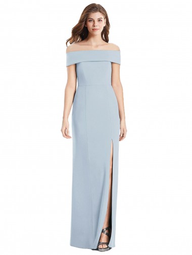 Affordable Sleeveless Off the Shoulder Stretch Crepe Light Sky Blue Long Formal Dress
