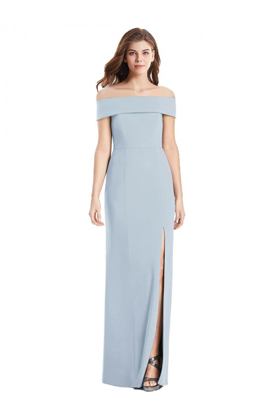 Affordable Sleeveless Off the Shoulder Stretch Crepe Light Sky Blue Long Formal Dress