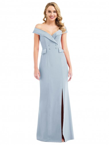 Affordable Sleeveless Off the Shoulder Stretch Crepe Light Sky Blue Long Semi Formal Evening Dress