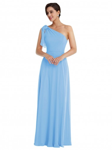 Affordable Sleeveless One Shoulder Soft Chiffon Periwinkle Long Semi Formal Evening Dress