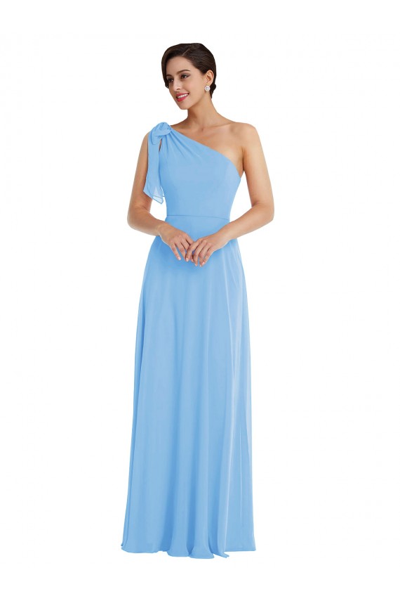 Affordable Sleeveless One Shoulder Soft Chiffon Periwinkle Long Semi Formal Evening Dress