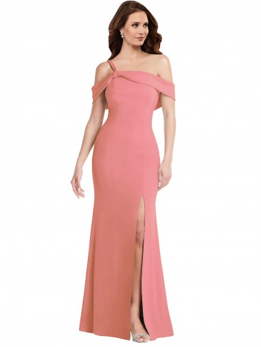 Affordable Sleeveless One Shoulder Stretch Crepe Hot Pink Long Semi Formal Evening Dress