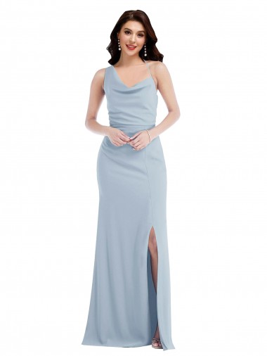 Affordable Sleeveless One Shoulder Stretch Crepe Light Sky Blue Long Formal Dress