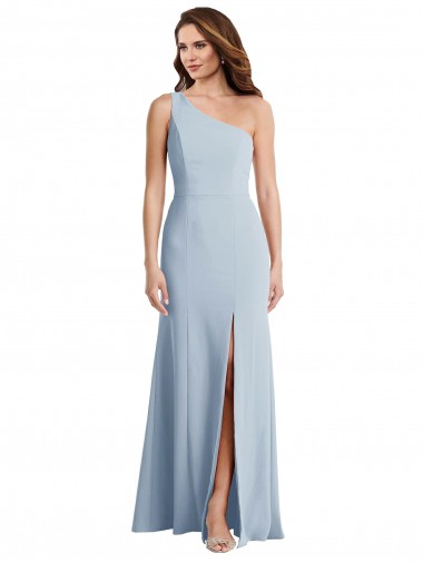Affordable Sleeveless One Shoulder Stretch Crepe Light Sky Blue Long Formal Evening Dress