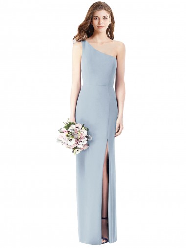 Affordable Sleeveless One Shoulder Stretch Crepe Light Sky Blue Long Semi Formal Evening Dress