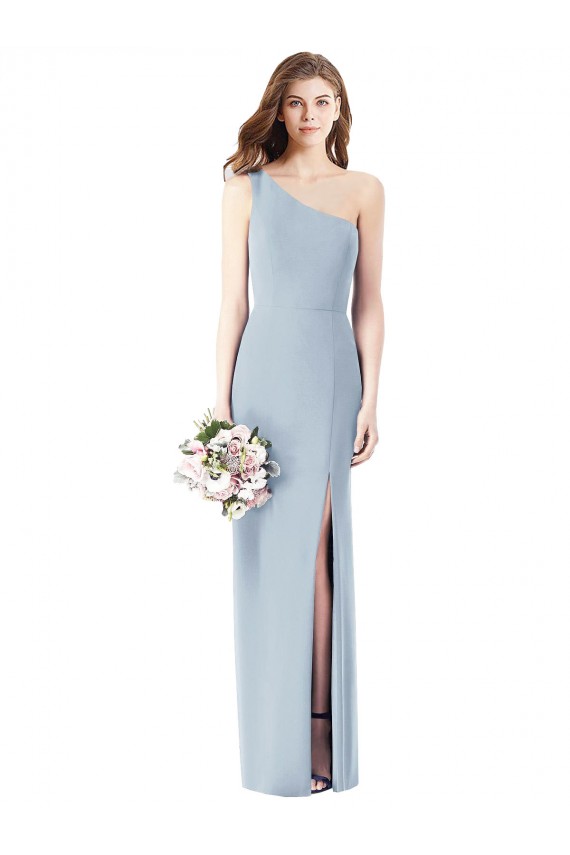Affordable Sleeveless One Shoulder Stretch Crepe Light Sky Blue Long Semi Formal Evening Dress