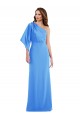 Affordable Bell Sleeves One Shoulder Stretch Crepe Peacock Blue Long Semi Formal Evening Dress