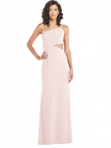 Affordable Sleeveless One Shoulder Stretch Crepe Pink Long Formal Evening Dress