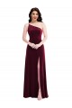 Affordable Sleeveless One Shoulder Stretch Velvet Burgundy Long Black Tie Evening Dress