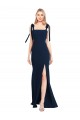 Affordable Sleeveless Spaghetti Straps Stretch Crepe Dark Navy Long Semi Formal Evening Dress