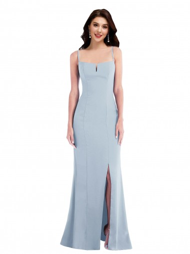 Affordable Sleeveless Spaghetti Straps Stretch Crepe Light Sky Blue Long Formal Evening Dress