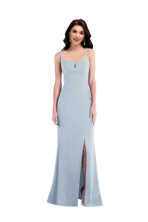 Affordable Sleeveless Spaghetti Straps Stretch Crepe Light Sky Blue Long Formal Evening Dress