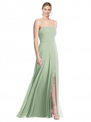 Affordable Sleeveless Square Neck Soft Chiffon Sage Long Formal Evening Dress