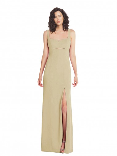 Affordable Sleeveless Square Neck Stretch Crepe Champagne Long Formal Evening Dress
