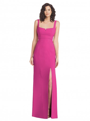 Affordable Sleeveless Square Neck Stretch Crepe Fuchsia Long Semi Formal Evening Dress