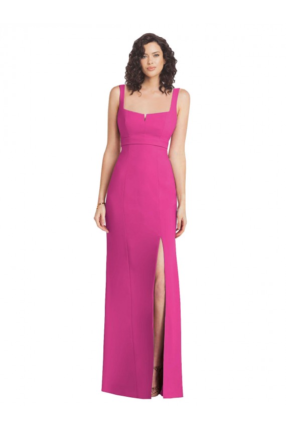 Affordable Sleeveless Square Neck Stretch Crepe Fuchsia Long Semi Formal Evening Dress