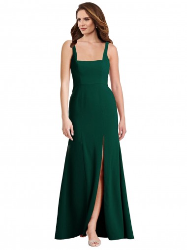 Affordable Sleeveless Square Neck Stretch Crepe Midnight Green Long Semi Formal Evening Dress