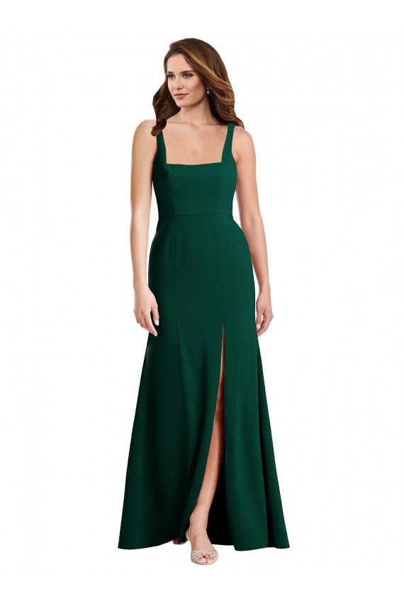 Affordable Sleeveless Square Neck Stretch Crepe Midnight Green Long Semi Formal Evening Dress