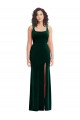 Affordable Sleeveless Square Neck Stretch Velvet Dark Green Long Semi Formal Evening Dress