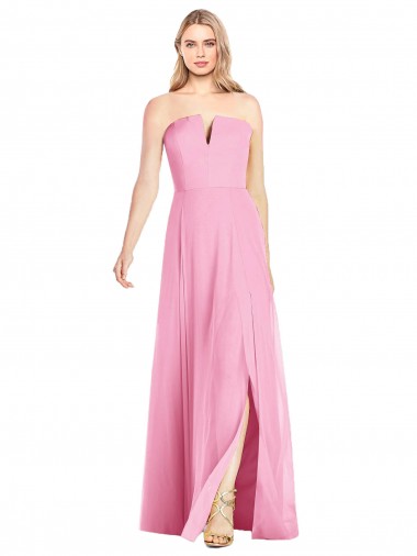 Affordable Sleeveless Strapless Soft Chiffon Hot Pink Long Semi Formal Evening Dress