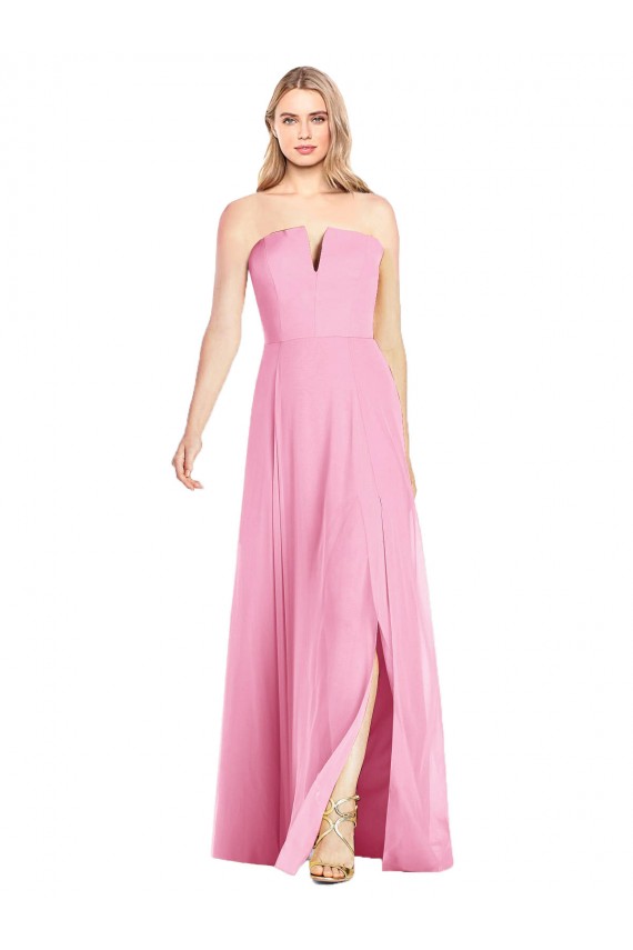 Affordable Sleeveless Strapless Soft Chiffon Hot Pink Long Semi Formal Evening Dress