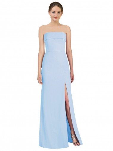 Affordable Sleeveless Strapless Soft Chiffon Light Sky Blue Long Black Tie Evening Dress