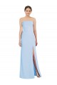 Affordable Sleeveless Strapless Soft Chiffon Light Sky Blue Long Black Tie Evening Dress