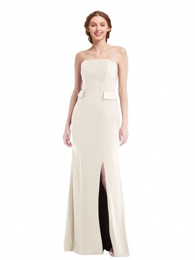 Affordable Sleeveless Strapless Stretch Crepe Ivory Long Semi Formal Evening Dress