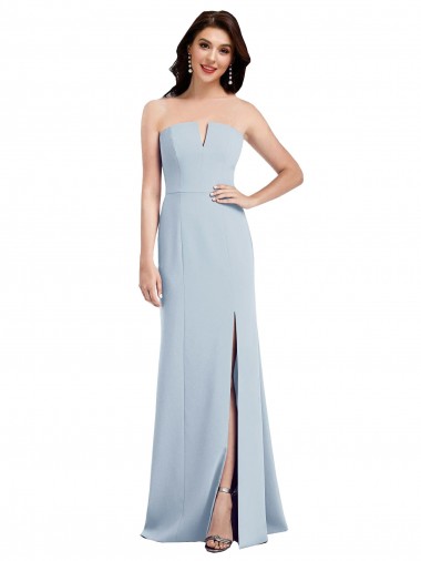 Affordable Sleeveless Strapless Stretch Crepe Light Sky Blue Long Evening Dress