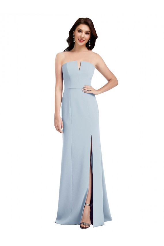 Affordable Sleeveless Strapless Stretch Crepe Light Sky Blue Long Evening Dress