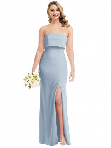 Affordable Sleeveless Strapless Stretch Crepe Light Sky Blue Long Semi Formal Evening Dress