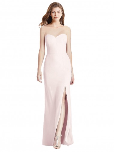 Affordable Sleeveless Strapless Stretch Crepe Pink Long Semi Formal Evening Dress