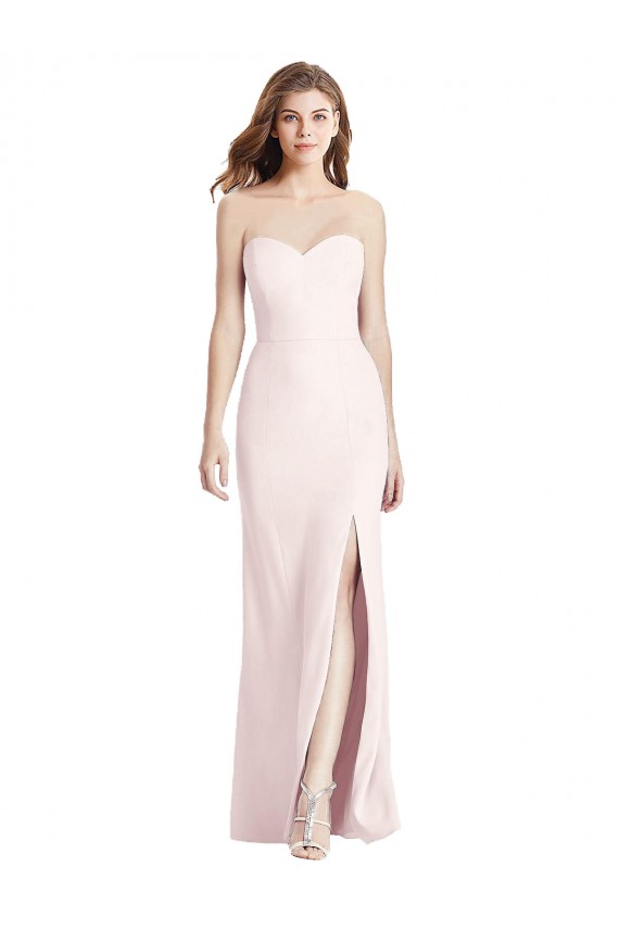Affordable Sleeveless Strapless Stretch Crepe Pink Long Semi Formal Evening Dress