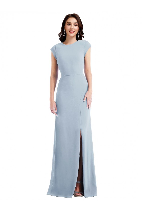 Affordable Cap Sleeves Stretch Crepe Light Sky Blue Long Formal Evening Dress
