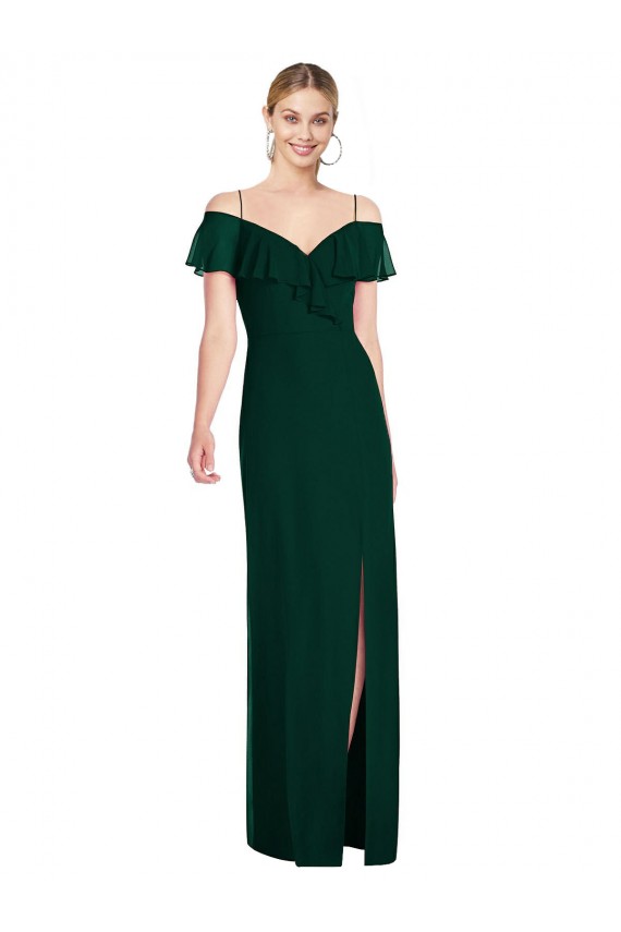 Affordable Cold Shoulder Sweetheart Soft Chiffon Ever Green Long Semi Formal Evening Dress