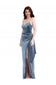 Affordable Sleeveless Sweetheart Stretch Velvet Dusty Blue Long Formal Evening Dress