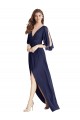 Affordable Sleeveless V-Neck Soft Chiffon Dark Navy Long Semi Formal Evening Dress