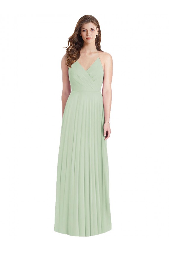 Affordable Cold Shoulder V-Neck Soft Chiffon Sage Long Semi Formal Evening Dress
