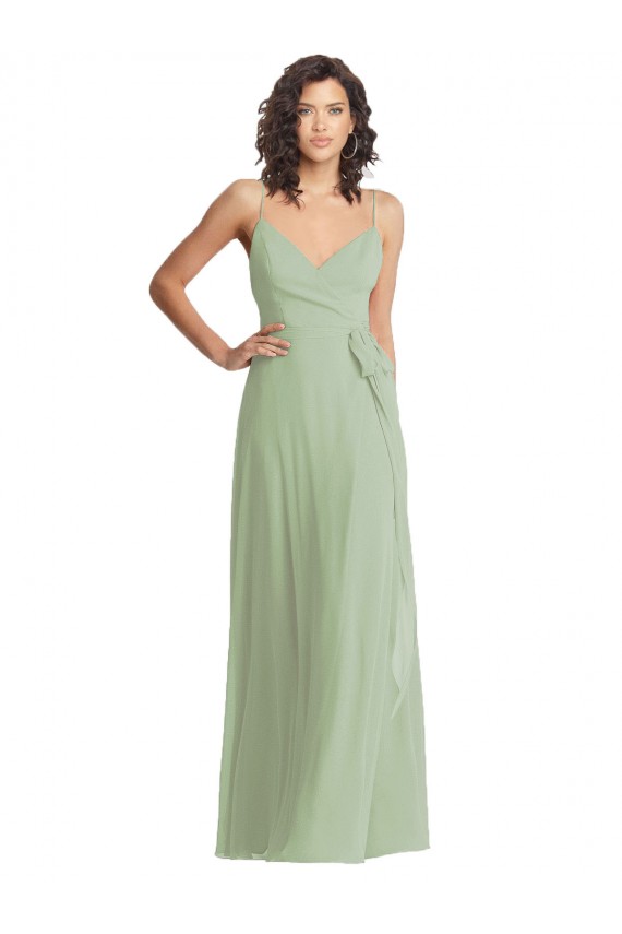 Affordable Sleeveless V-Neck Soft Chiffon Smoke Green Long Formal Evening Dress