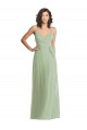 Affordable Sleeveless V-Neck Soft Chiffon Smoke Green Long Formal Evening Dress