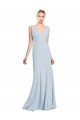 Affordable Sleeveless V-Neck Stretch Crepe Light Sky Blue Long Evening Dress