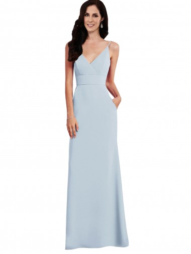 Affordable Sleeveless V-Neck Stretch Crepe Light Sky Blue Long Formal Dress