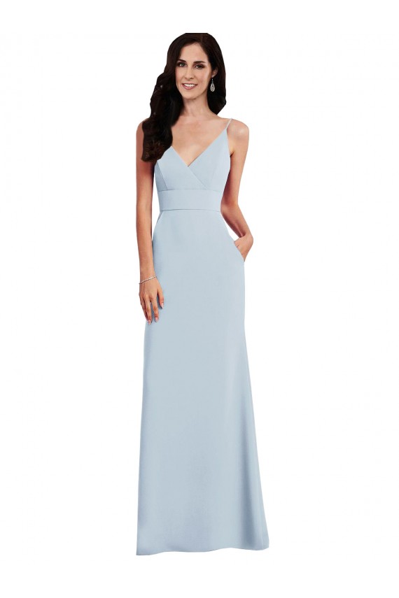 Affordable Sleeveless V-Neck Stretch Crepe Light Sky Blue Long Formal Dress