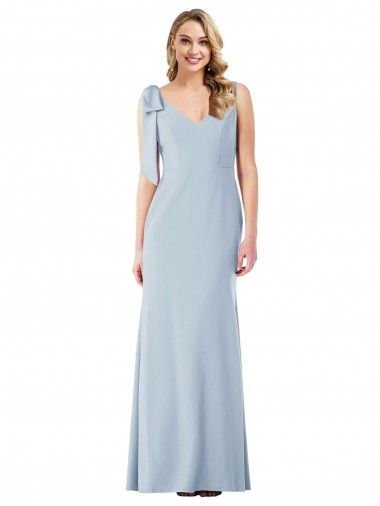 Affordable Sleeveless V-Neck Stretch Crepe Light Sky Blue Long Semi Formal Evening Dress