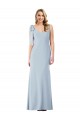 Affordable Sleeveless V-Neck Stretch Crepe Light Sky Blue Long Semi Formal Evening Dress