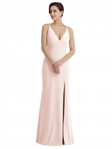 Affordable Sleeveless V-Neck Stretch Crepe Pink Long Formal Evening Dress