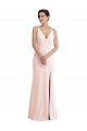 Affordable Sleeveless V-Neck Stretch Crepe Pink Long Formal Evening Dress